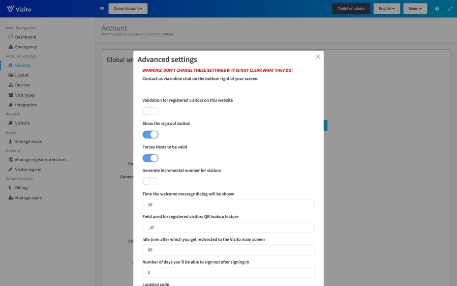 account-wide advanced settings