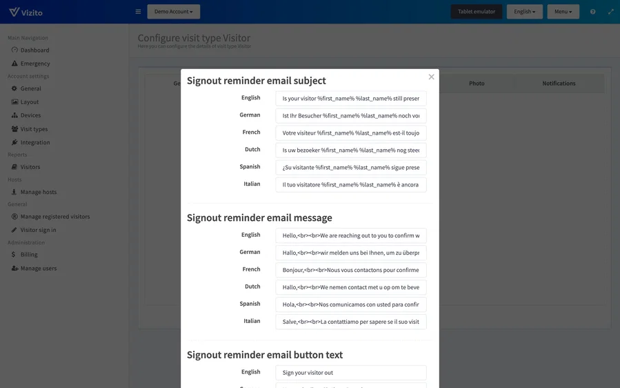 signout reminder message content