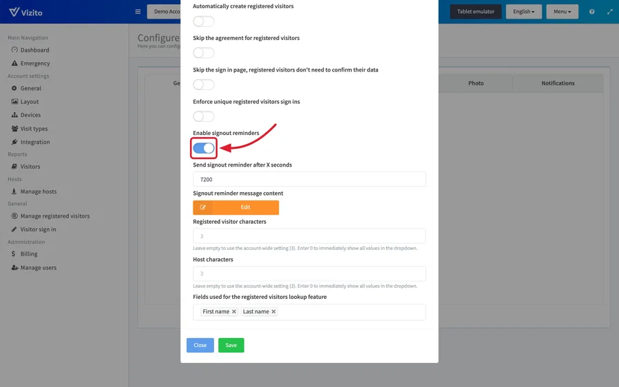 enable signout reminders