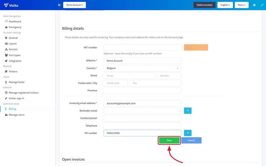 the billing details form