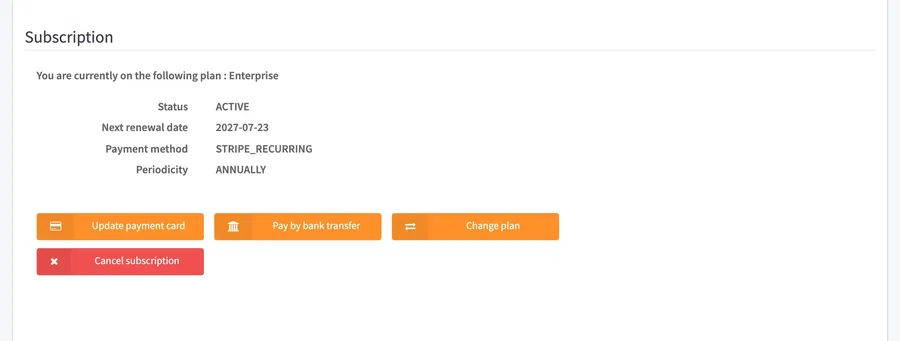 the subscription section