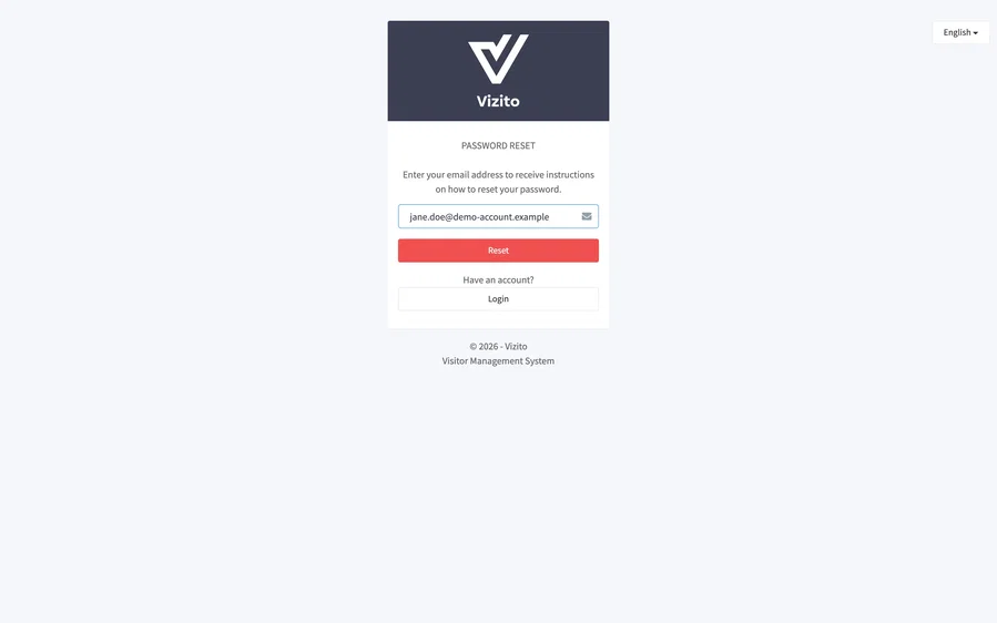 the password reset page