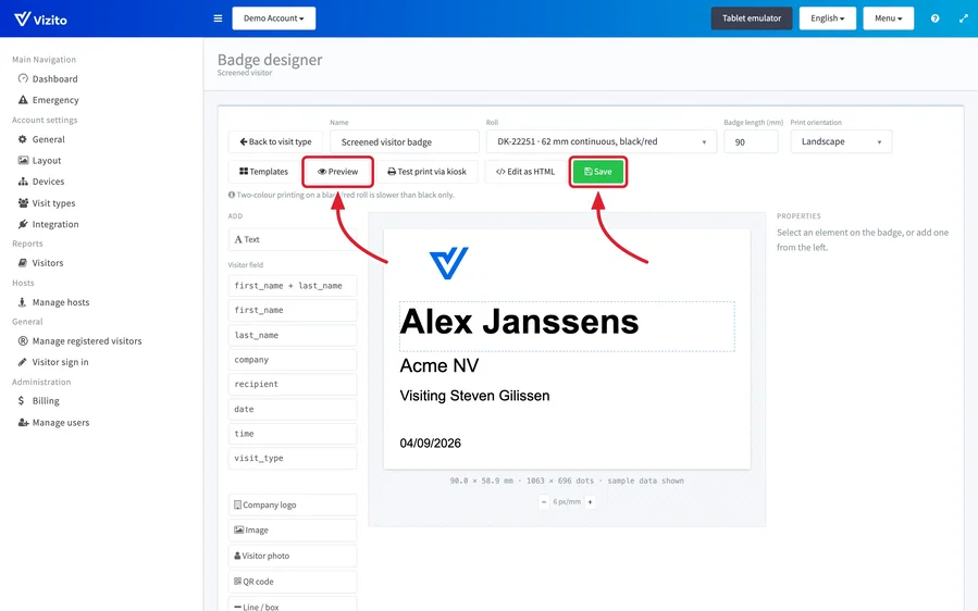 Preview and Save in the designer toolbar