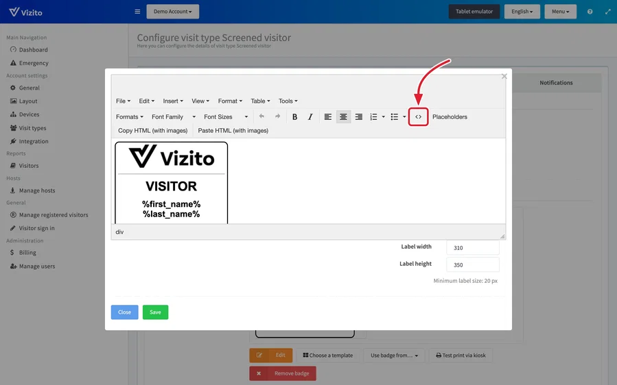 The source code icon on the editor toolbar