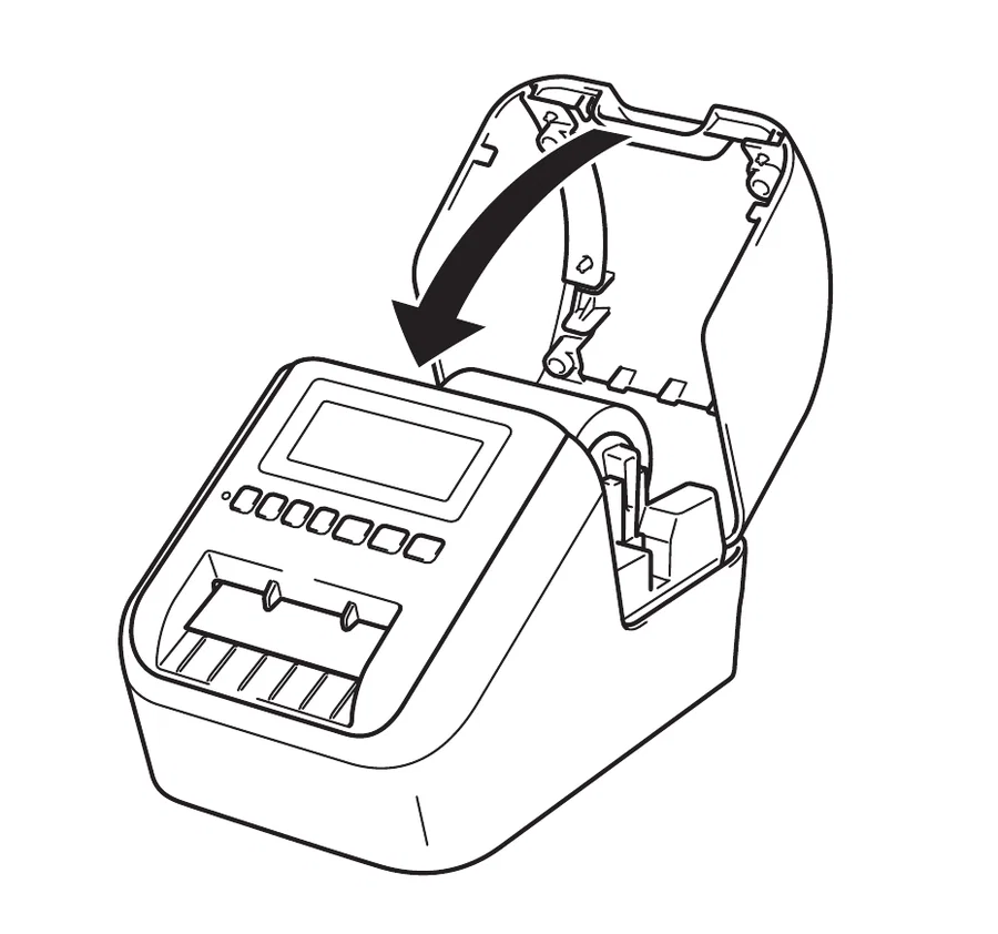 Closing the DK roll compartment cover