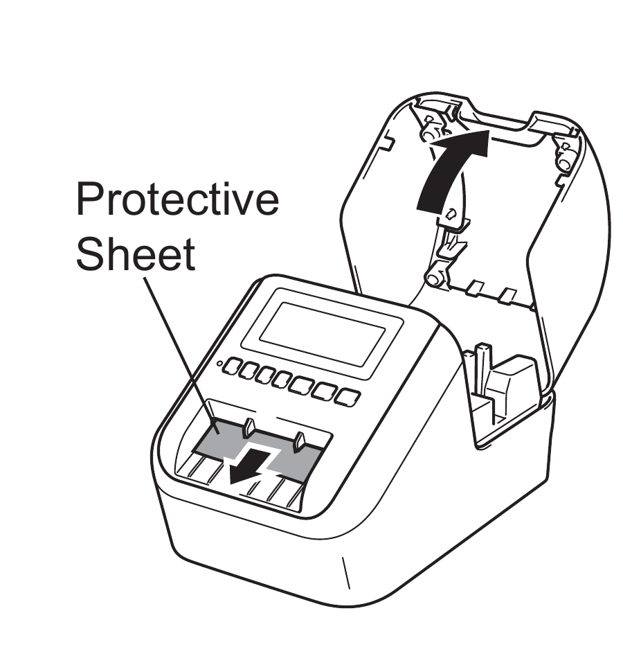 Removing the protective sheet from the label output slot