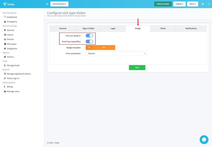 enable badge printing