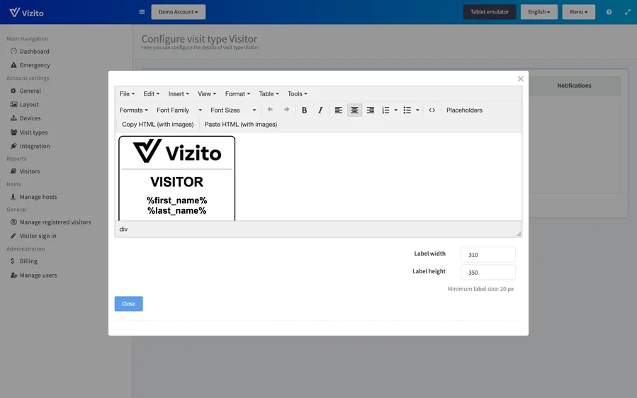 The badge template editor