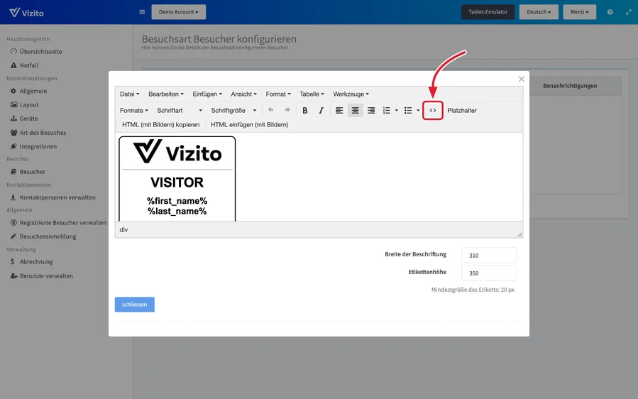 Das Quelltext-Symbol in der Editor-Werkzeugleiste