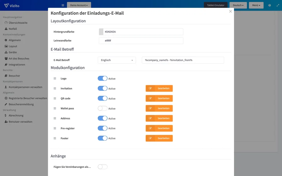 Konfiguration der Einladungs-E-Mail