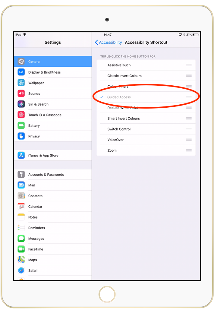 Vizito iOS geführter Zugriff Einstellung Dreifachklick