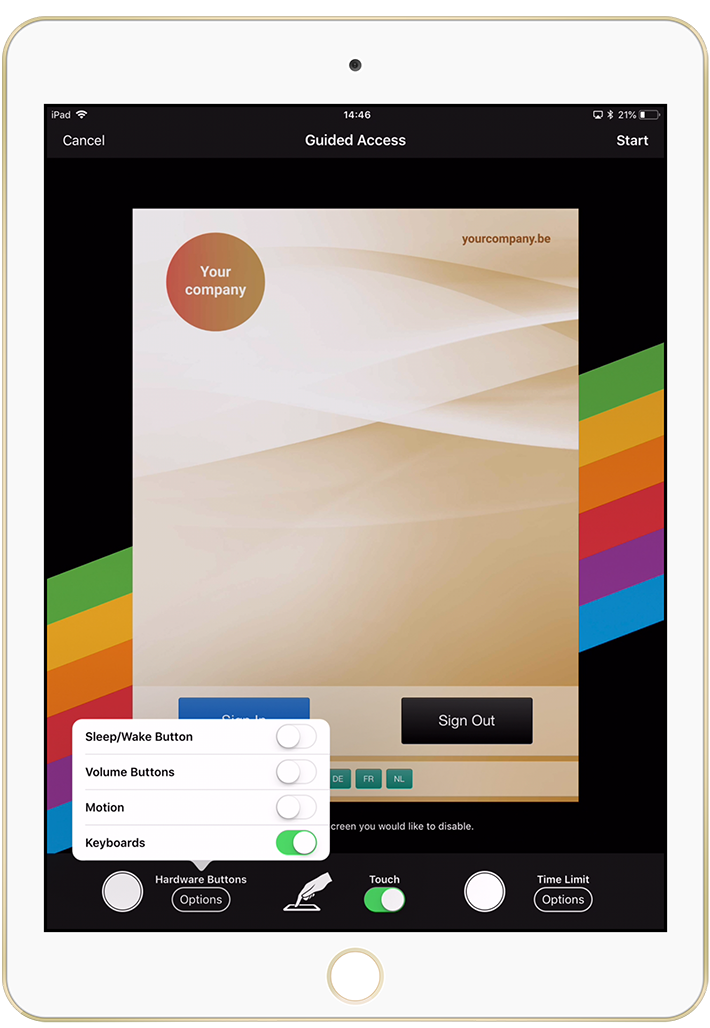 Vizito iOS geführter Zugriff Standby Lautstärke Bewegung deaktivieren