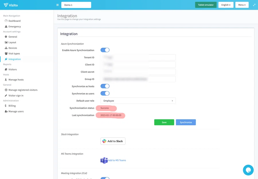 Status der Azure-Synchronisierung