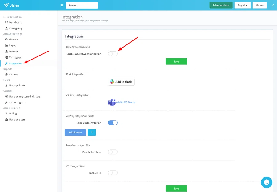 Azure-Synchronisierung aktivieren