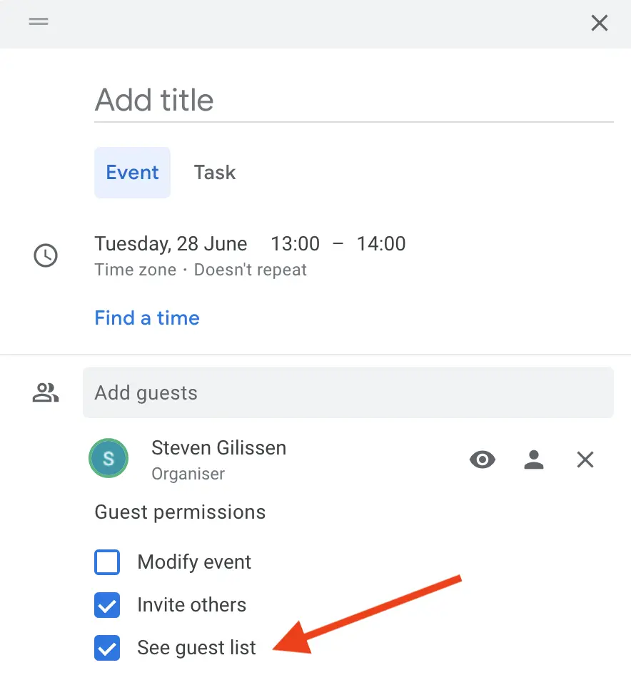 Gästeliste in Google Kalender