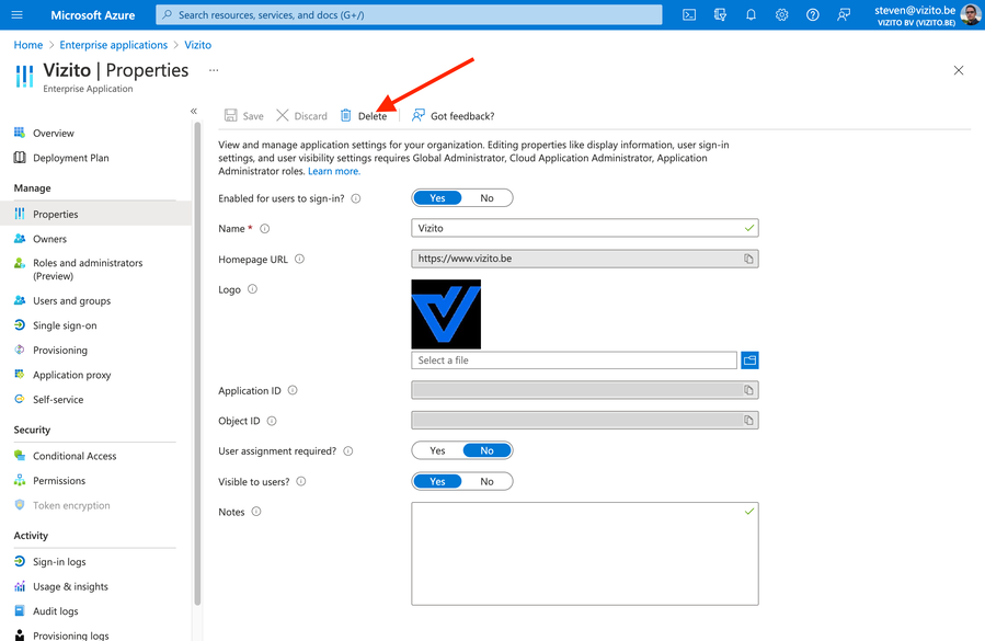Vizito-Teams-Integration Authentifizierung zurücksetzen 3