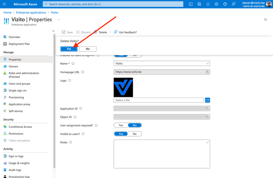 Vizito-Teams-Integration Authentifizierung zurücksetzen 4