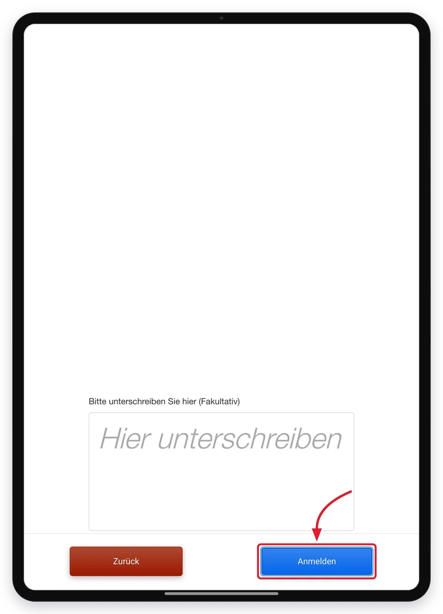 Anmeldung abschließen