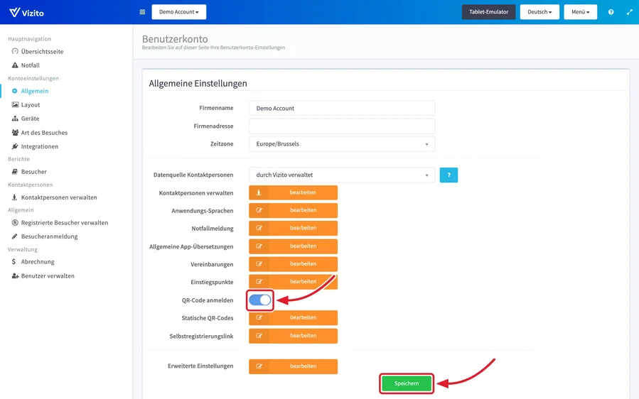 Allgemein: QR-Code-Anmeldung aktivieren