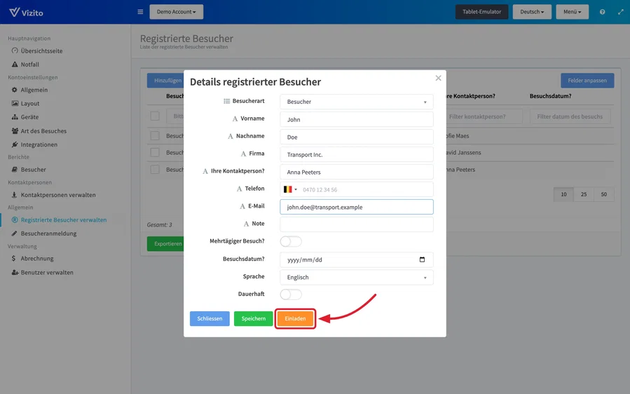 Registrierten Besucher einladen