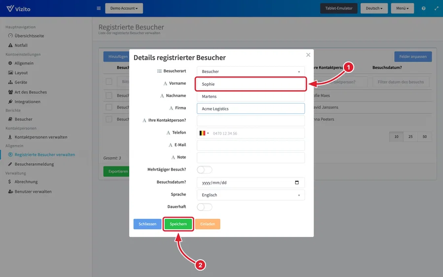 Registrierte Besucher verwalten