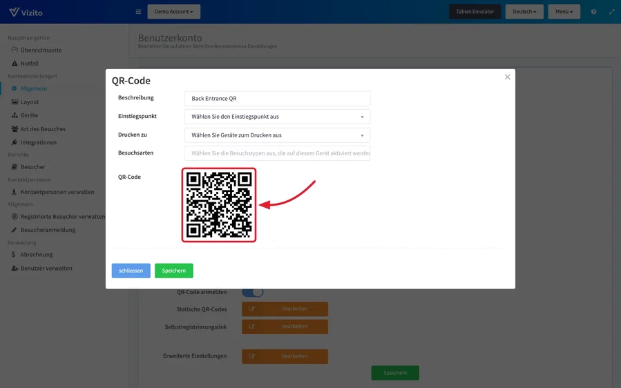Das QR-Code-Fenster mit dem erzeugten Code