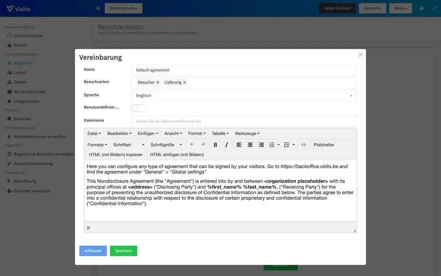Den Text einer Dokument-Vereinbarung bearbeiten
