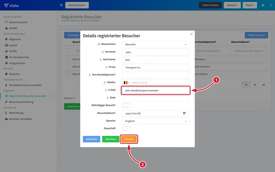 Die E-Mail-Adresse eintragen und auf Einladen klicken