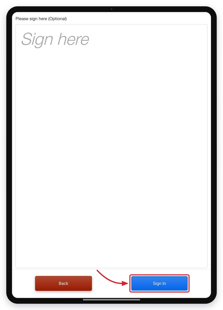Der Unterschriftenbildschirm am Tablet
