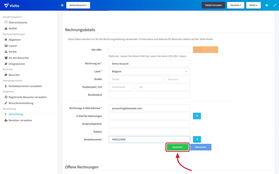 das Formular Rechnungsdetails