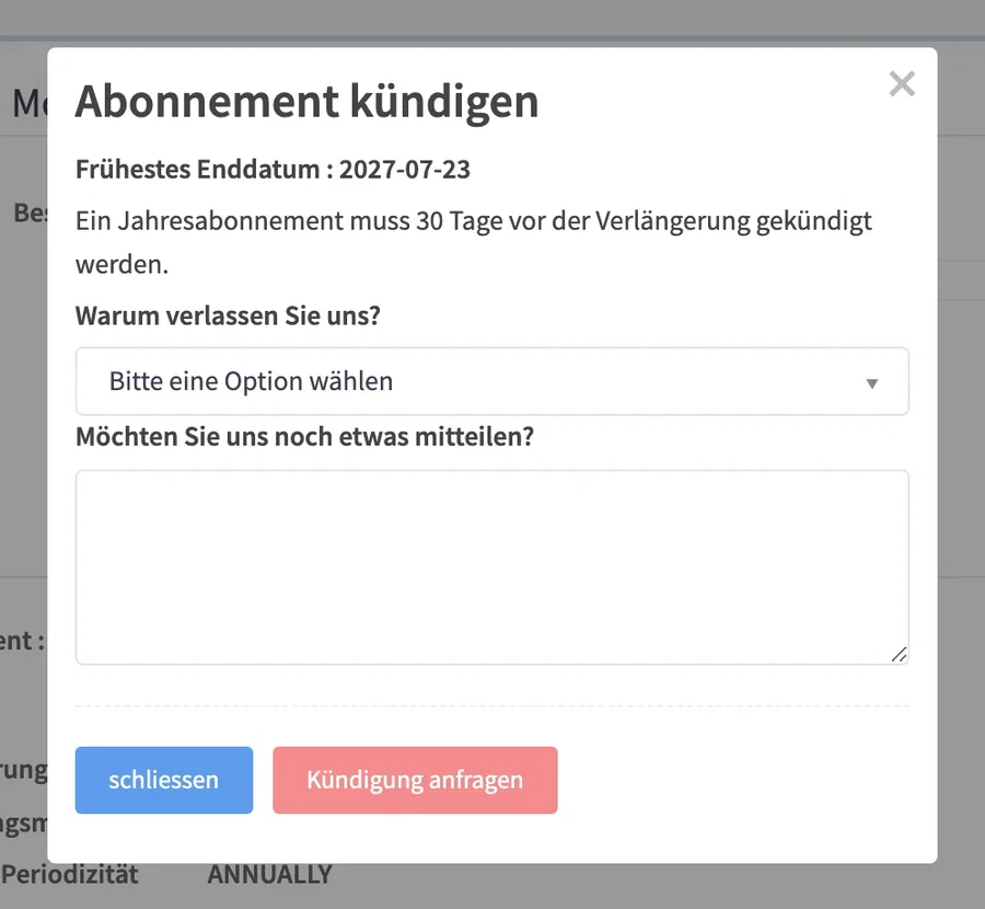 das Kündigungsfenster