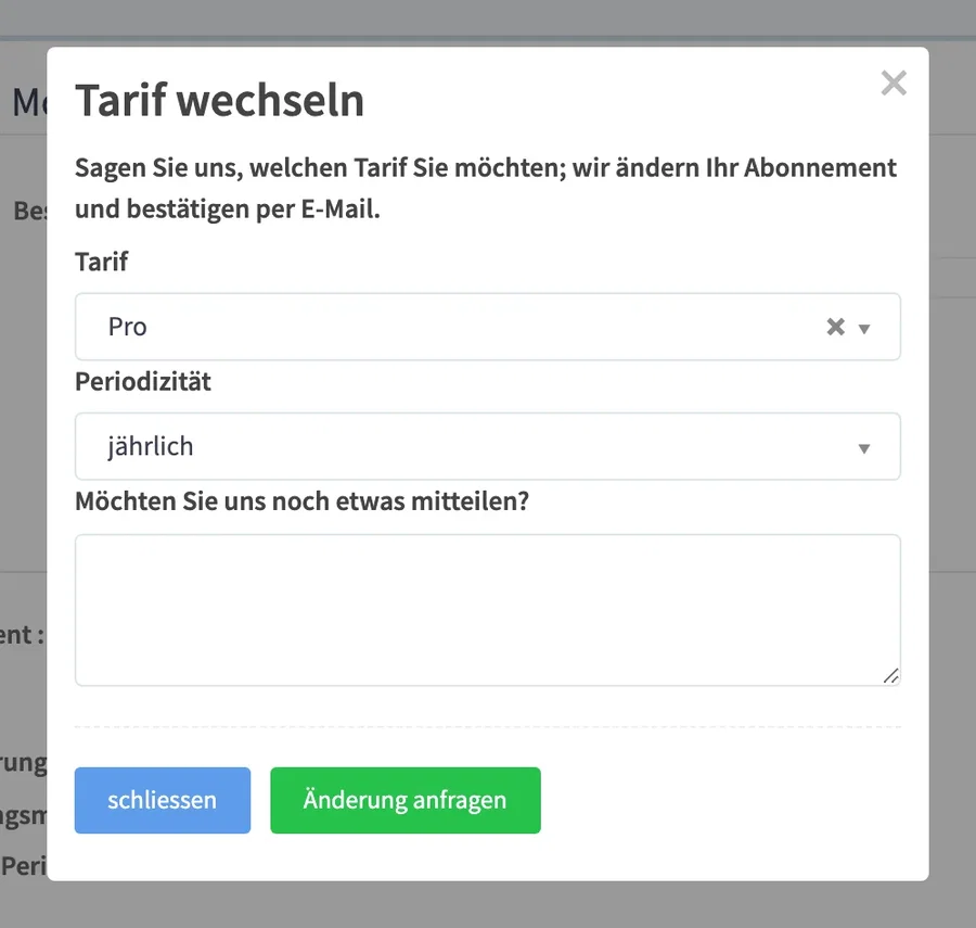 das Fenster für den Tarifwechsel