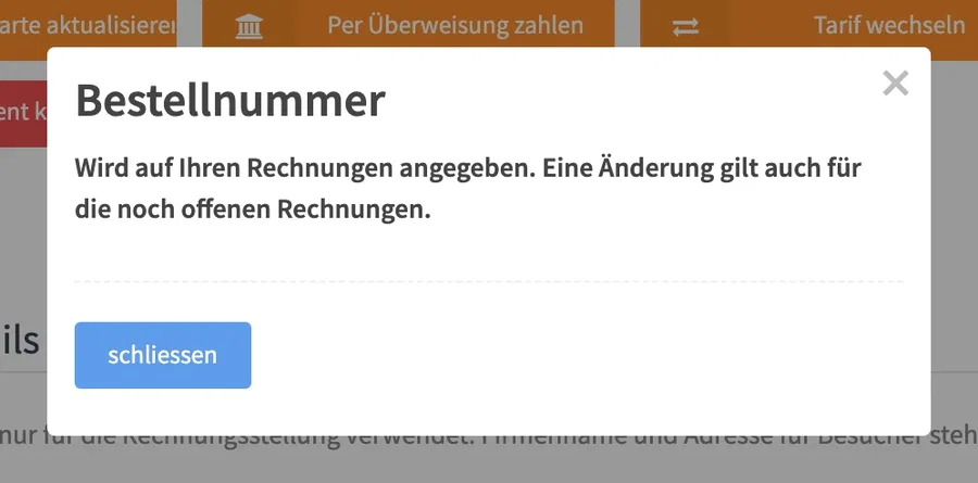 die Erklärung zur Bestellnummer