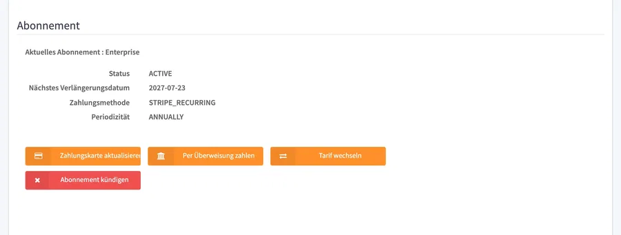 der Abschnitt Abonnement