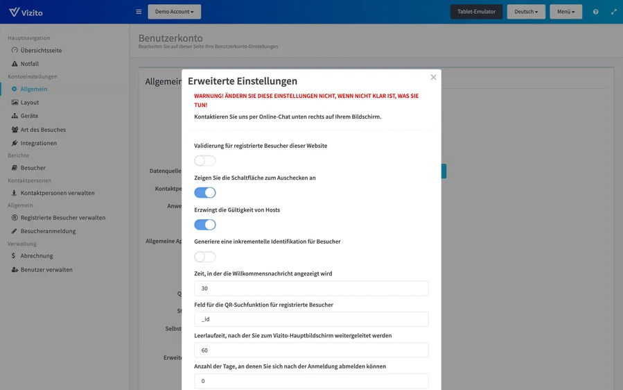 Kontoweite erweiterte Einstellungen