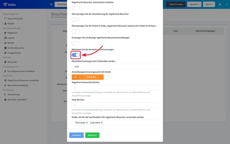 Anmeldungserinnerungen aktivieren