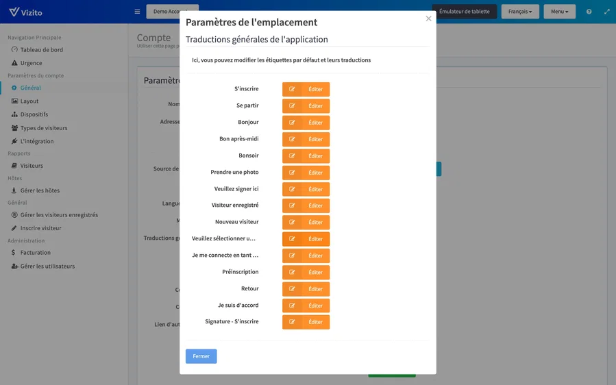 traductions de l&rsquo;application