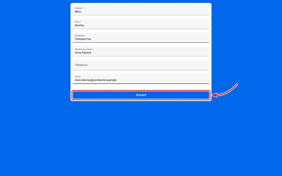 Compléter les coordonnées du visiteur