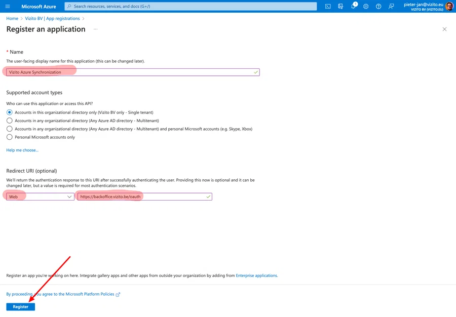 Enregistrer l’app registration