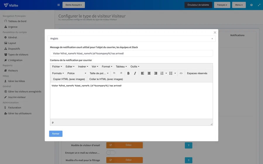 modifier le modèle d’e-mail