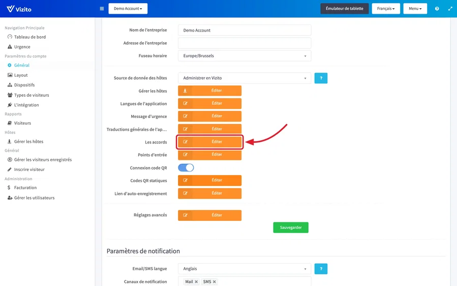 la ligne Les accords sur la page Général