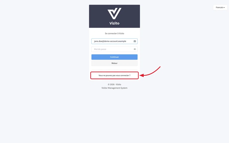 le bouton Vous ne pouvez pas vous connecter