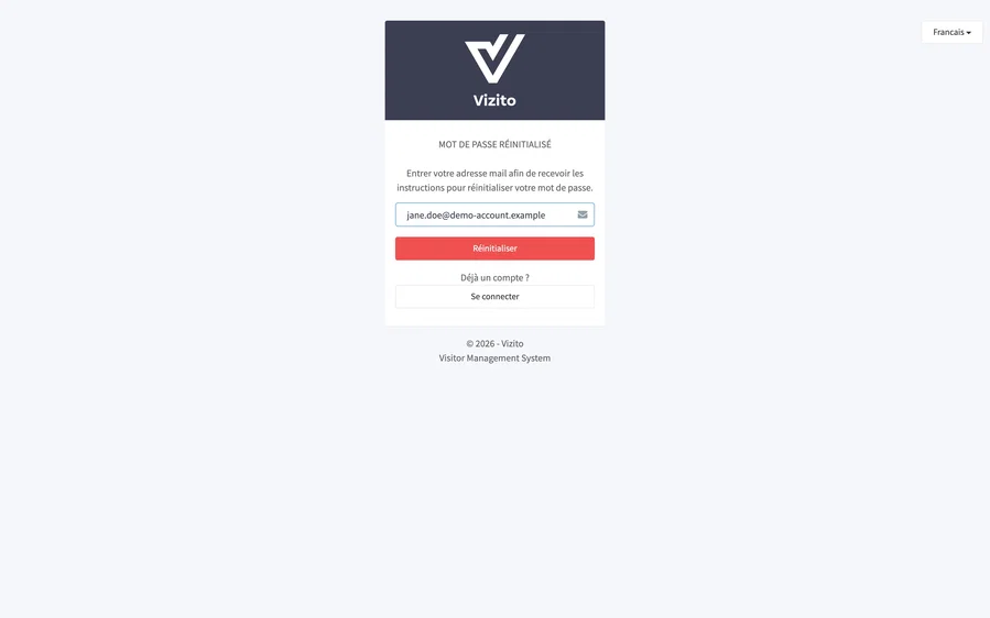 la page de réinitialisation du mot de passe