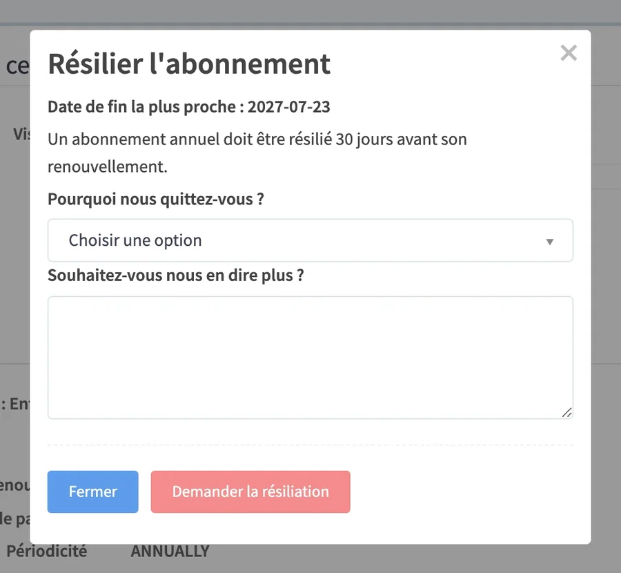 la fenêtre de résiliation
