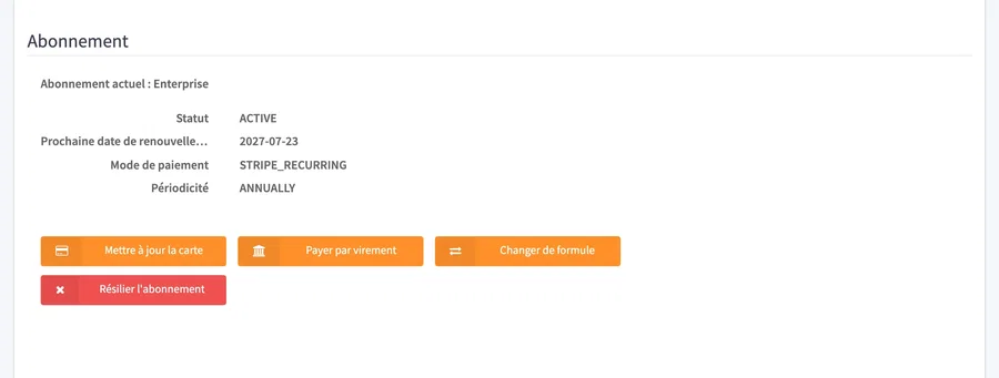 la section Abonnement