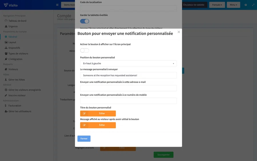 bouton pour envoyer une notification personnalisée