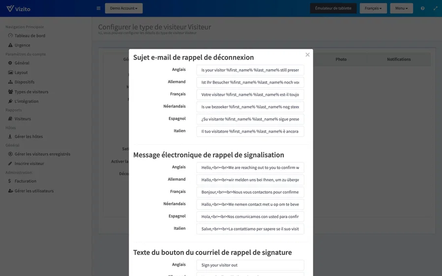 contenu du message de rappel de départ