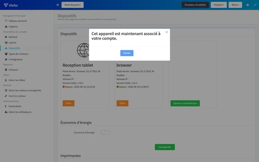 confirmation de l’association de l’appareil