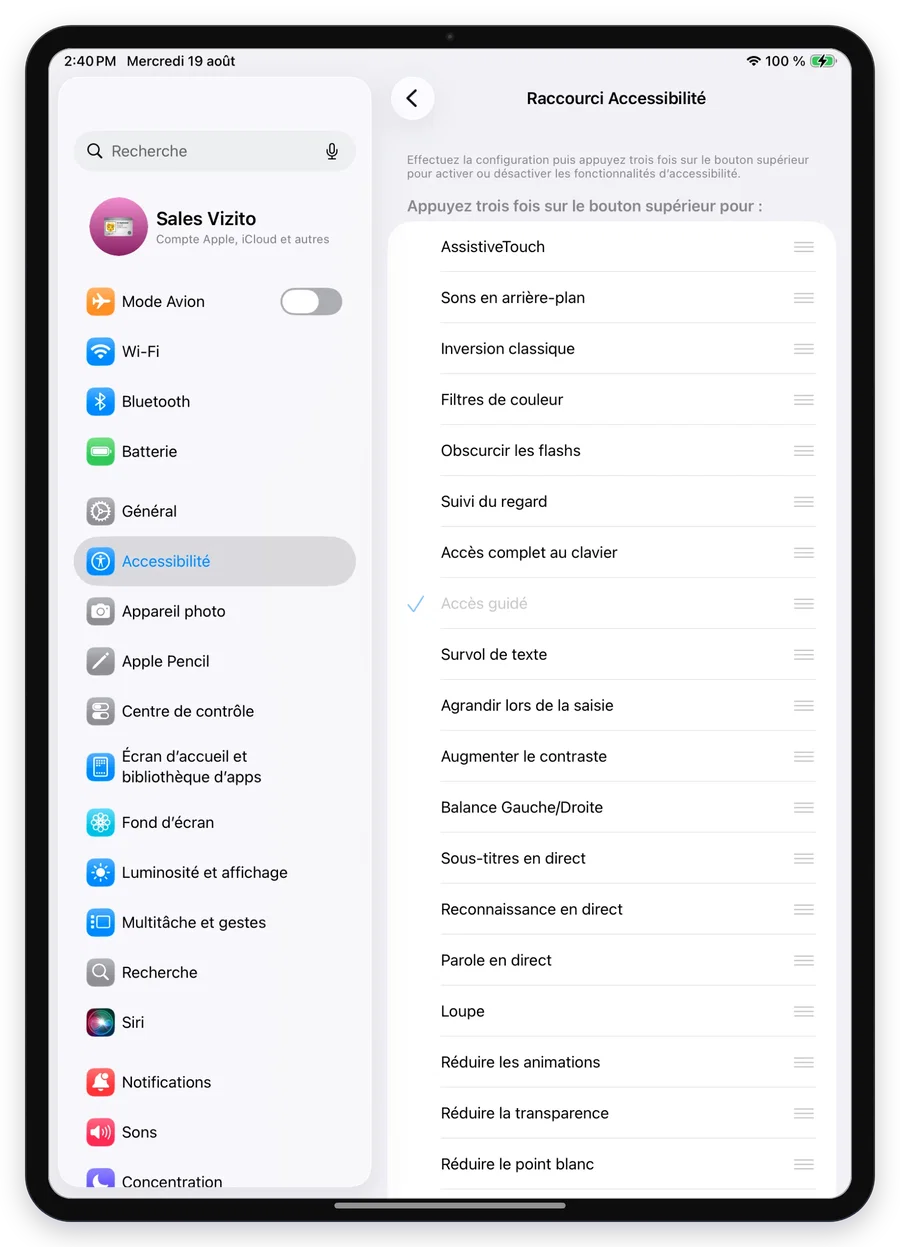 Raccourci Accessibilite regle sur Acces guide