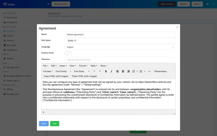 Editing the text of a Document agreement